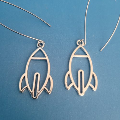 Space Odyssey Long Drop Stainless Steel Space Rocket Earrings