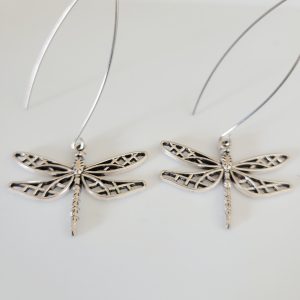 Fancy Filigree Dragonfly Long Drop Stainless Steel Earrings