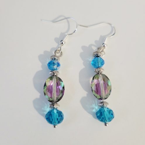 Crystal Blue Persuasion Earrings With 925 Sterling Silver Hooks