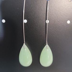 Polished Green Aventurine Stone Stainless Steel Long Drop Earrings