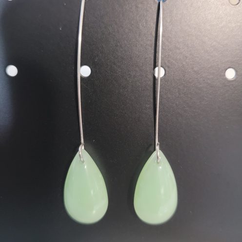 Polished Green Aventurine Stone Stainless Steel Long Drop Earrings