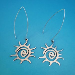 Laser Cut Bohemian Shining Silver Sun Long Drop Earrings