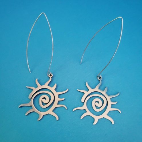 Laser Cut Bohemian Shining Silver Sun Long Drop Earrings