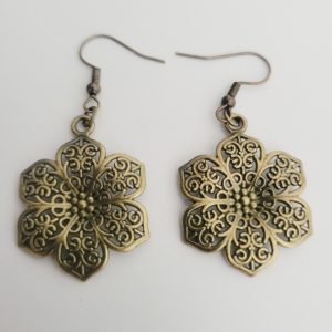 Large Filigree Flower Charm Earrings - Bronze
