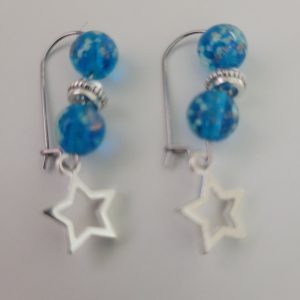 Glow In The Dark Blue Firefly Glass Beads And Stars Earrings