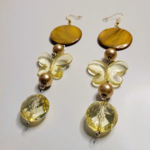 1970s Vintage Amber Gold Butterfly Chandelier Dangle Earrings