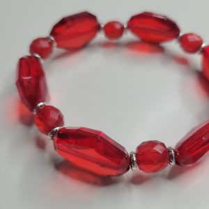 Vintage Upcycled Red Hot Stretch Bracelet L/XL