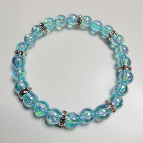 Brilliant AB Blue Translucent Stretch Bracelet With Sparkly Rhinestones