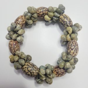 Vintage Womens Seeds Or Shells Stretch Bracelet Green Brown Small/Medium