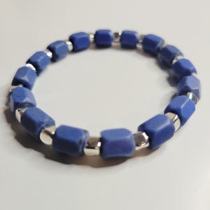 Vintage Periwinkle Blue Purple Upcycled Stretch Bracelet With Shiny Spacers