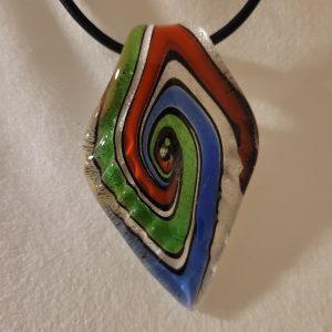 Vintage Estate Murano Style Glitter Sand Necklace Black Leather Cord
