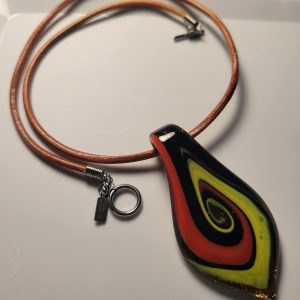 Vintage Estate Murano Style Glitter Sand Pendant Leather Cord