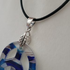 Vintage Estate Murano Style Glass Peace Sign Pendant Leather Necklace