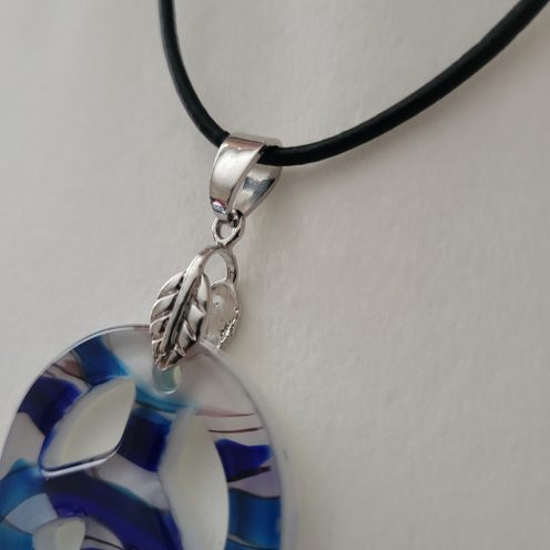 Vintage Estate Murano Style Glass Peace Sign Pendant Leather Necklace