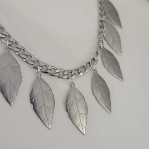 Absolutely Radiant Cuban Link Stainless Steel Leaf Necklace