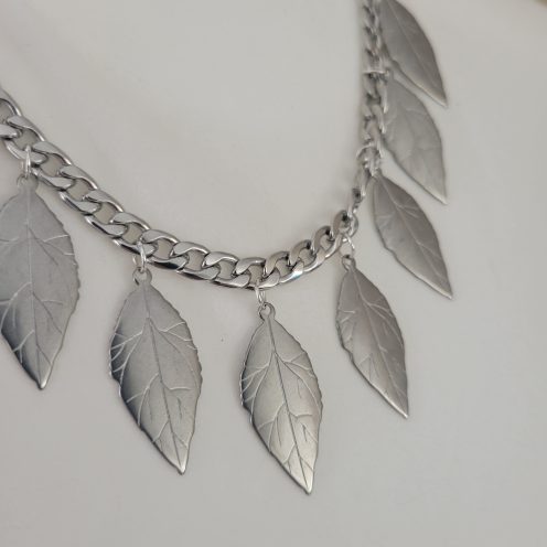Absolutely Radiant Cuban Link Stainless Steel Leaf Necklace