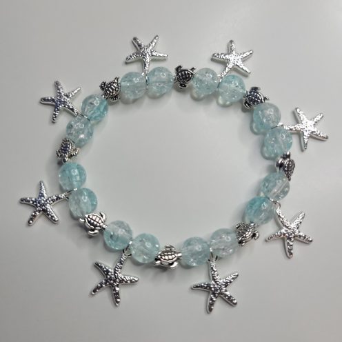 Shiny Starfish And Deep Sea Turtle Stretch Charm Bracelet
