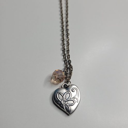 Vintage Estate Heart Flower Pendant Necklace