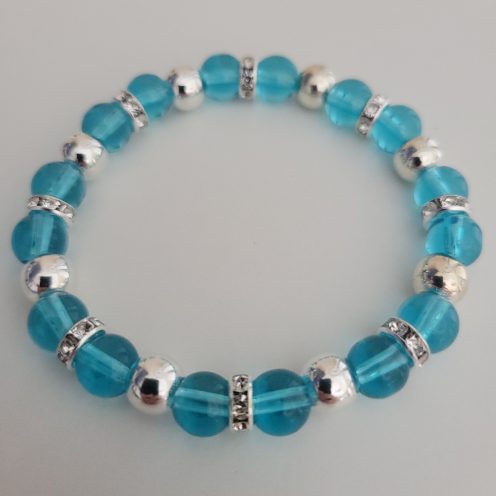 Brilliant Crystal Clear Aqua Blue Glass Bead Stretch Bracelet