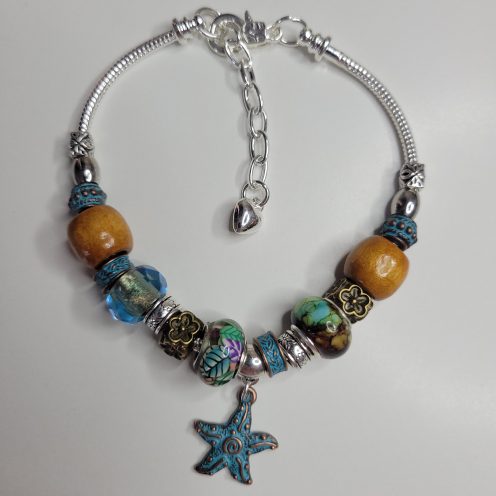 Pandora Style Premium Charm Bracelet Wood Copper Glass L/XL