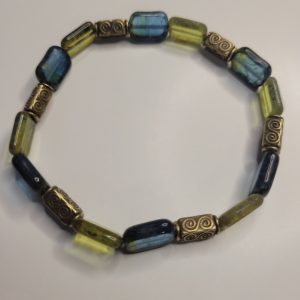 Olivine Picasso Premium Czech Glass Table Cut Bead Stretch Bracelet Men Or Women