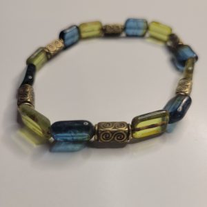 Olivine Picasso Premium Czech Glass Table Cut Bead Stretch Bracelet Men Or Women