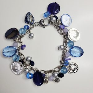 Vintage Estate Chunky Blue And Silver Charm Bracelet - Adjustable