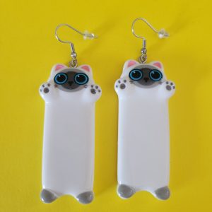Cat Lady Earrings Long Siamese Cat With Blue Eyes