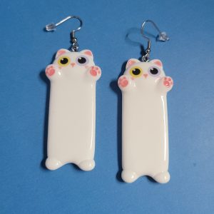 Cat Lady Earrings Long White Cat With Two Different Color Eyes