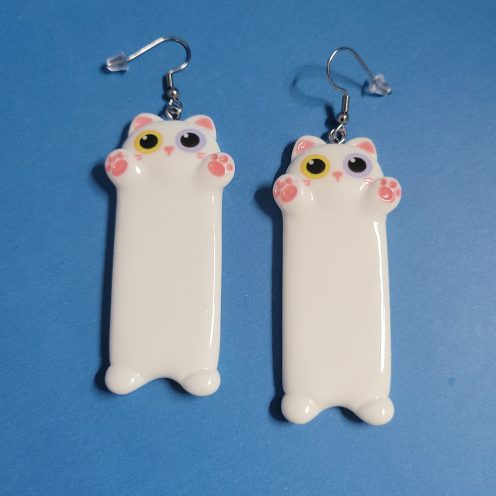 Cat Lady Earrings Long White Cat With Two Different Color Eyes