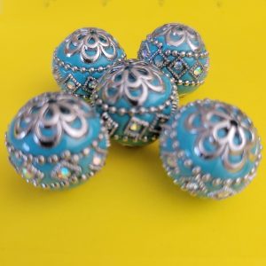 5 Pc Indonesian Clay Beads Turquoise Blue Green 19mm x 19.5mm Jewelry Making