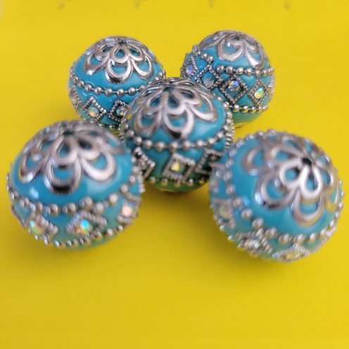 5 Pc Indonesian Clay Beads Turquoise Blue Green 19mm x 19.5mm Jewelry Making