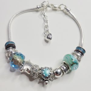 Pandora Style Charm Bracelet Turtle Star Copper Glass XL