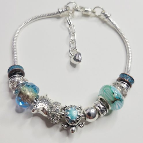 Pandora Style Charm Bracelet Turtle Star Copper Glass XL