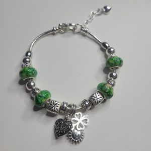 Pandora Style Charm Bracelet Get Lucky Green Shamrock Sun Heart XL