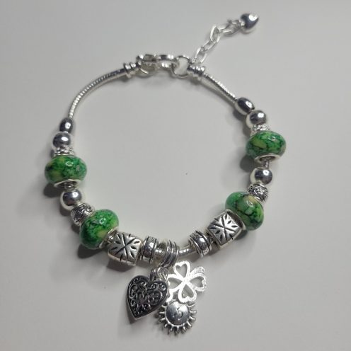 Pandora Style Charm Bracelet Get Lucky Green Shamrock Sun Heart XL