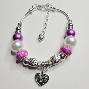 Pandora Style Charm Bracelet Hot Pink Heart L, XL
