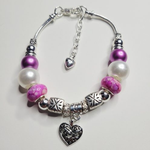 Pandora Style Charm Bracelet Hot Pink Heart L, XL