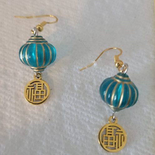 Chinese Lantern Good Health Charm Green Blue And Gold