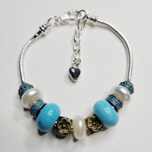 Pandora Style Charm Bracelet Pearly Copper Patina Turquoise Color