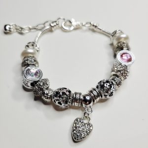 Pandora Style Charm Bracelet Sparkle Heart Rhinestones Rondelles Spacers
