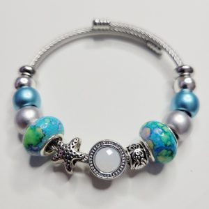 Blue And Silver Stainless Steel Adjustable Charm Bracelet