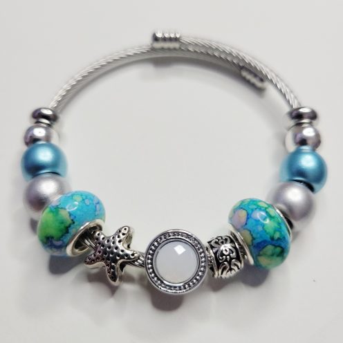 Blue And Silver Stainless Steel Adjustable Charm Bracelet