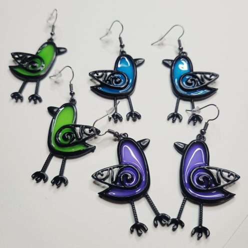 Large Stained Glass Bird Earrings - Blue, Green Or Purple