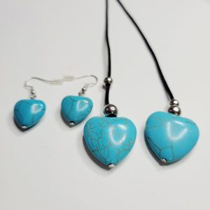 Blue Marbled Hearts Necklace and Earring Set