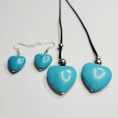Blue Marbled Hearts Necklace and Earring Set