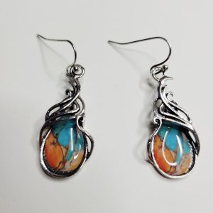 Shiny Blue And Orange Marble Pierced Earrings