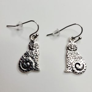 Siliver Color Mystic Cats Textured Charm Earrings