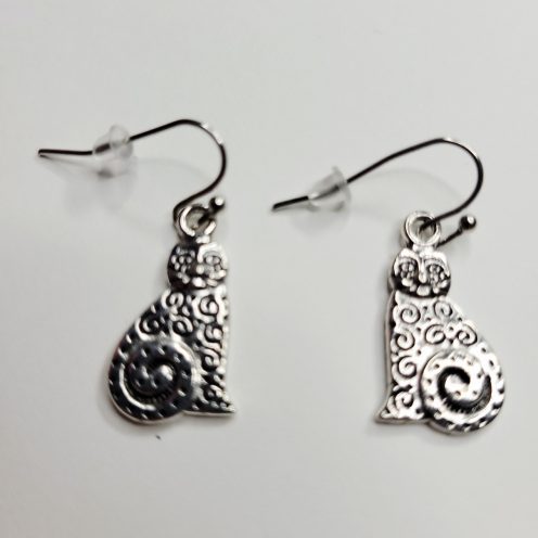 Siliver Color Mystic Cats Textured Charm Earrings