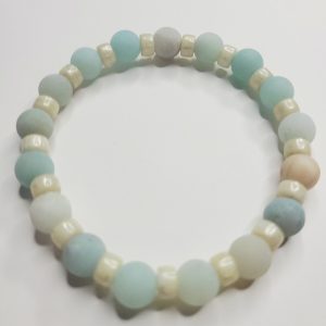 Genuine Frosted Amazonite Gemstone And Ivory Stretch Bracelet